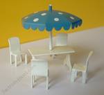 Mignatur Stahl Mobel chaise table et parasol en tole